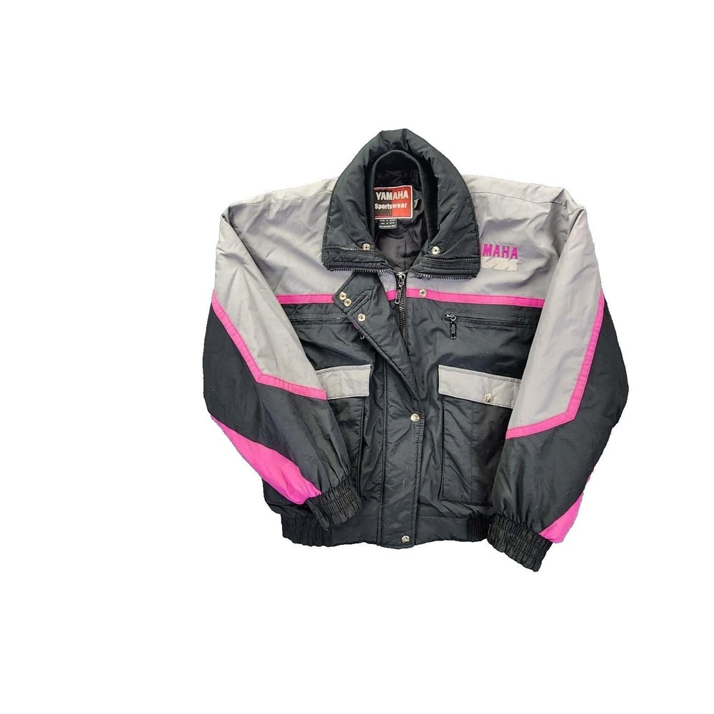 Yamaha Jacket Womens‎ LT Black Pink Sportswear Vintage Snowmobile Quilted Padded